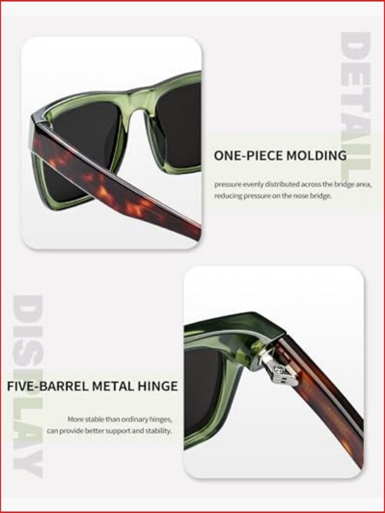 Oversized Square Sunglasses Polarized UV400 Protection Retro Shades